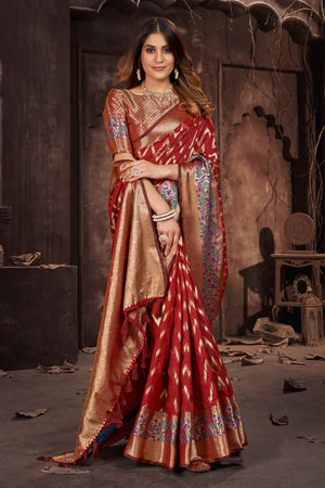 Red Zari Weaving Banarasi Silk Saree