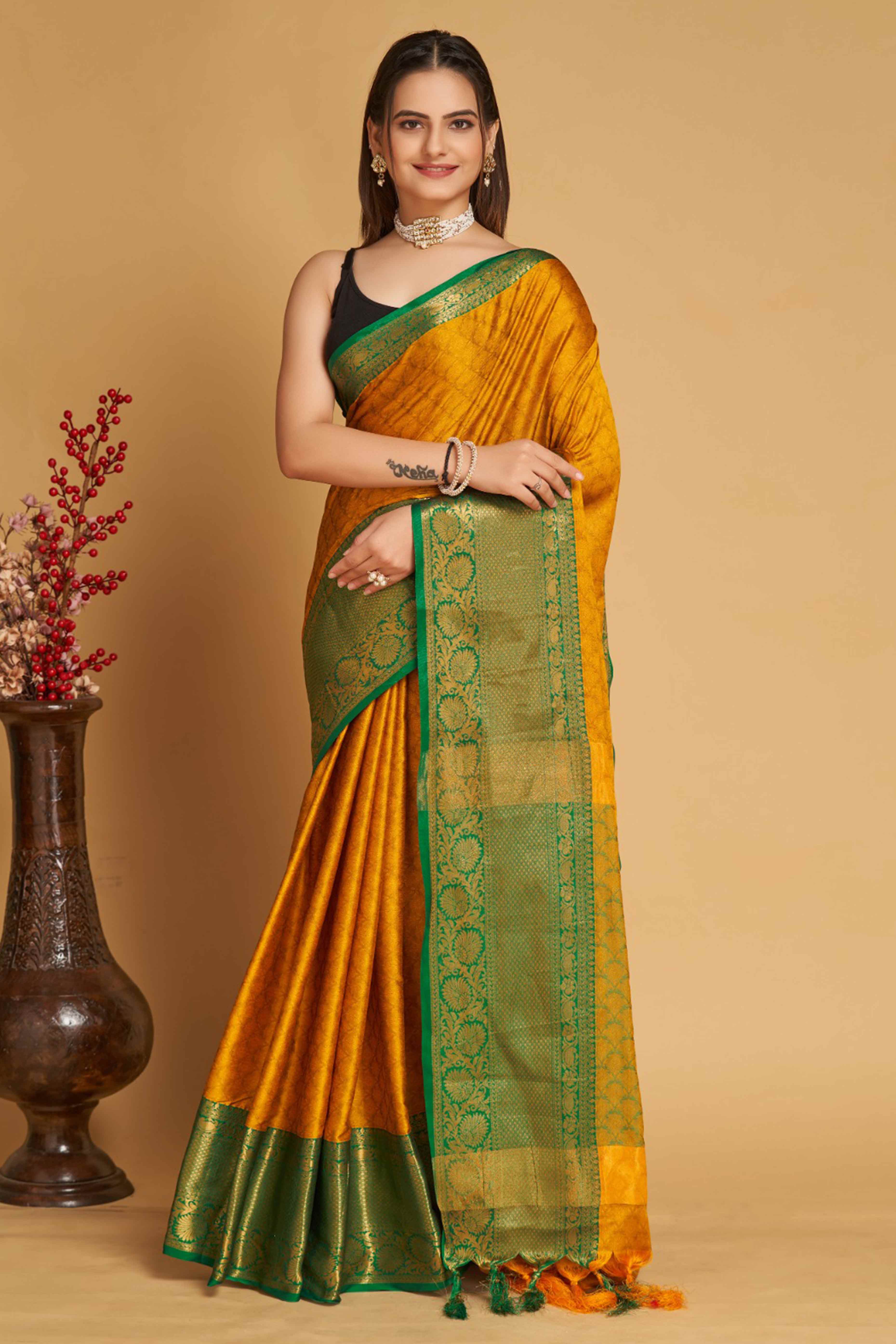 Yellow Zari Weaving Banarasi Silk Saree