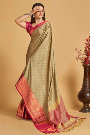 Beige Zari Weaving Banarasi Silk Saree