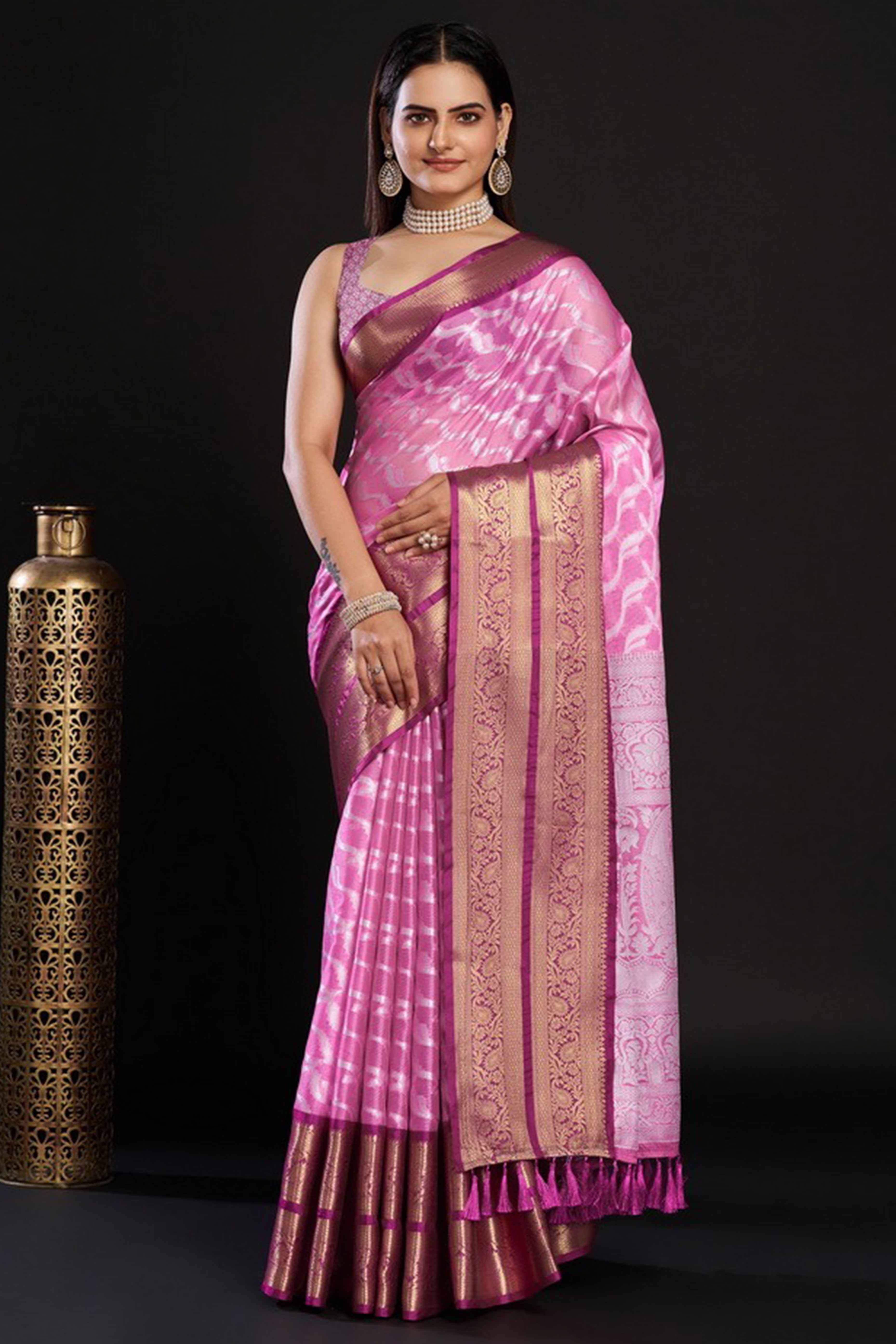 Pink Zari Weaving Kanjivaram Silk Saree