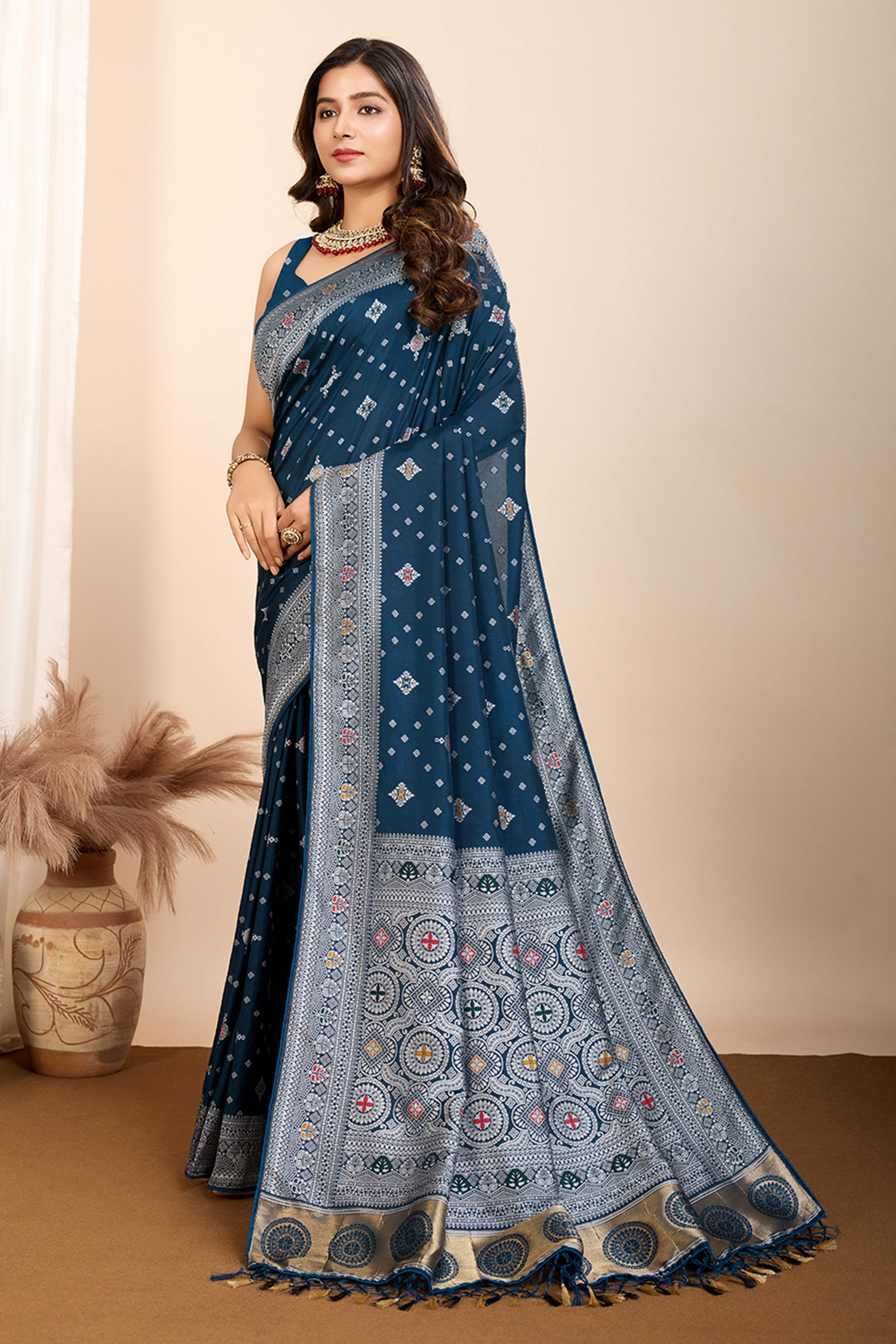 Teal Minakari Weaving Pure Silk Saree