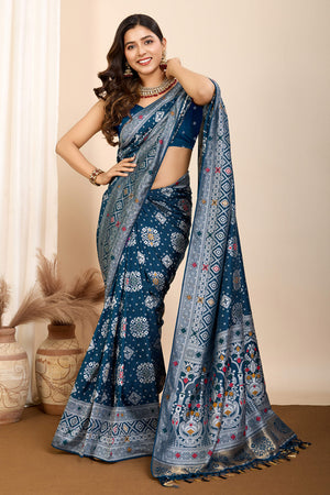 Teal Minakari Weaving Pure Silk Saree