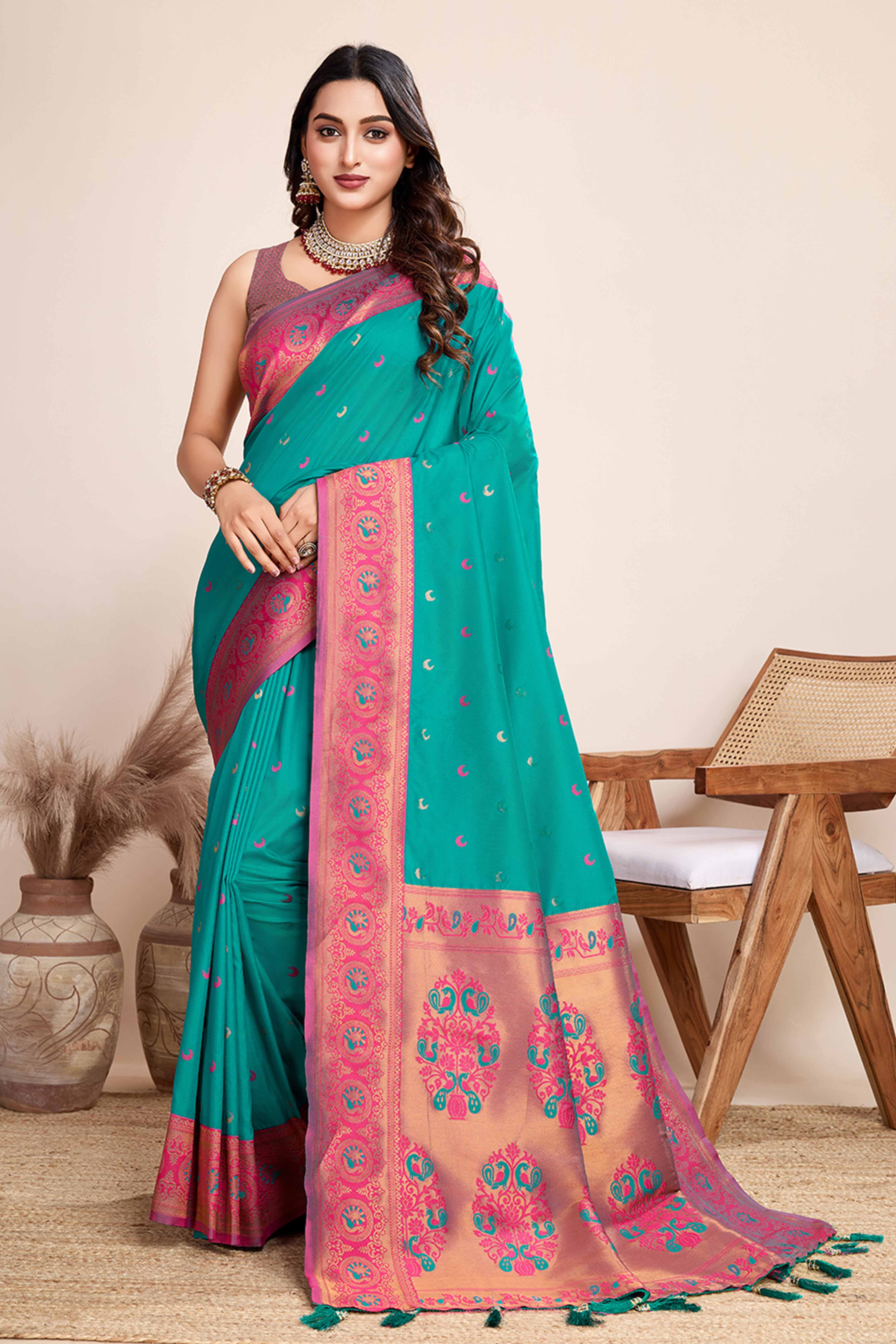 Rama Green Zari Weaving Banarasi Silk Saree