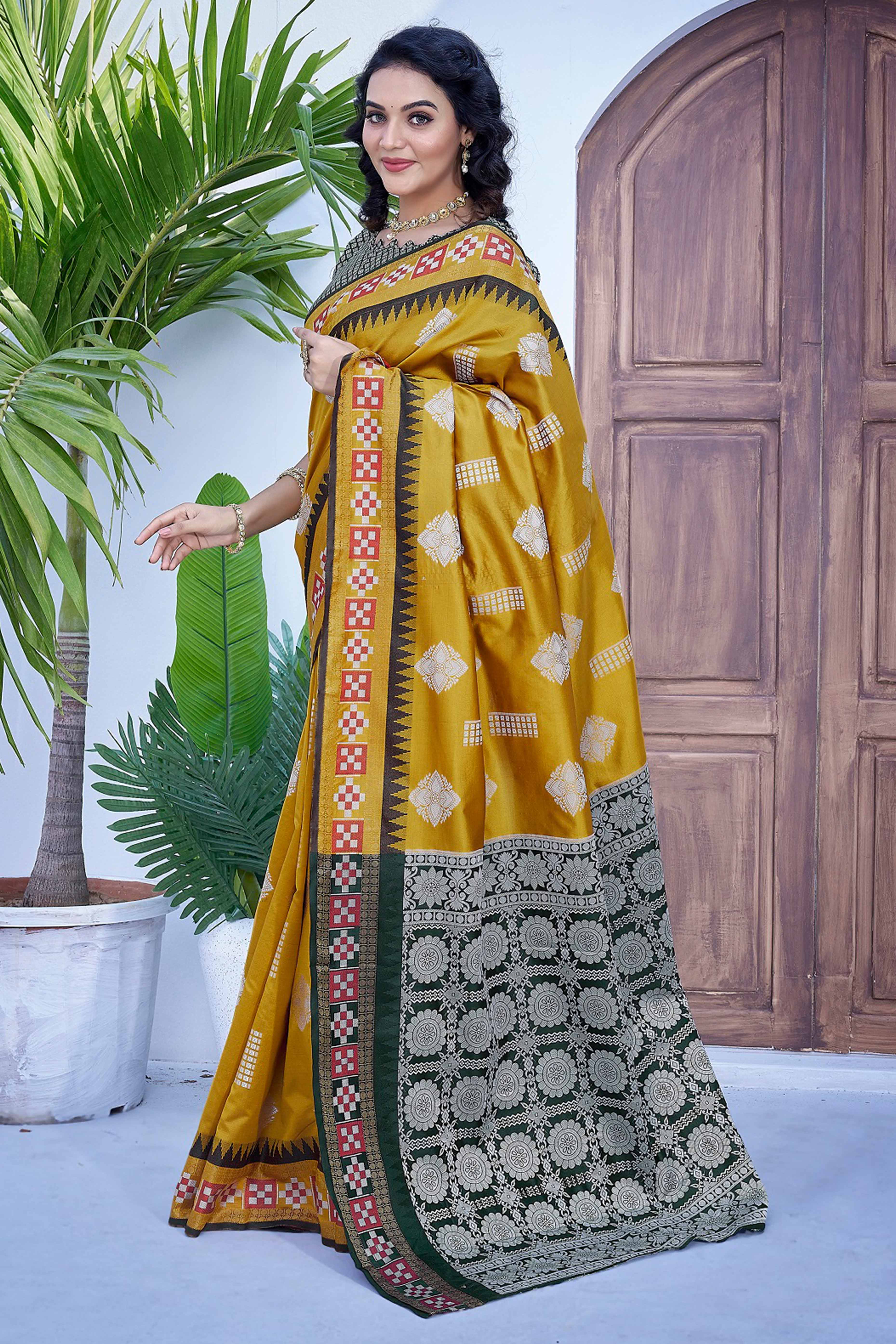 Mustard Zari Weaving Cotton Silk Saree