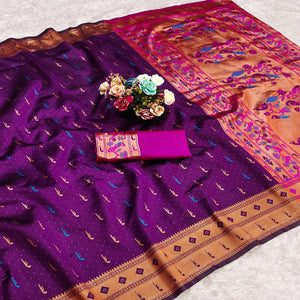 Purple Woven Pure Silk Paithani Saree