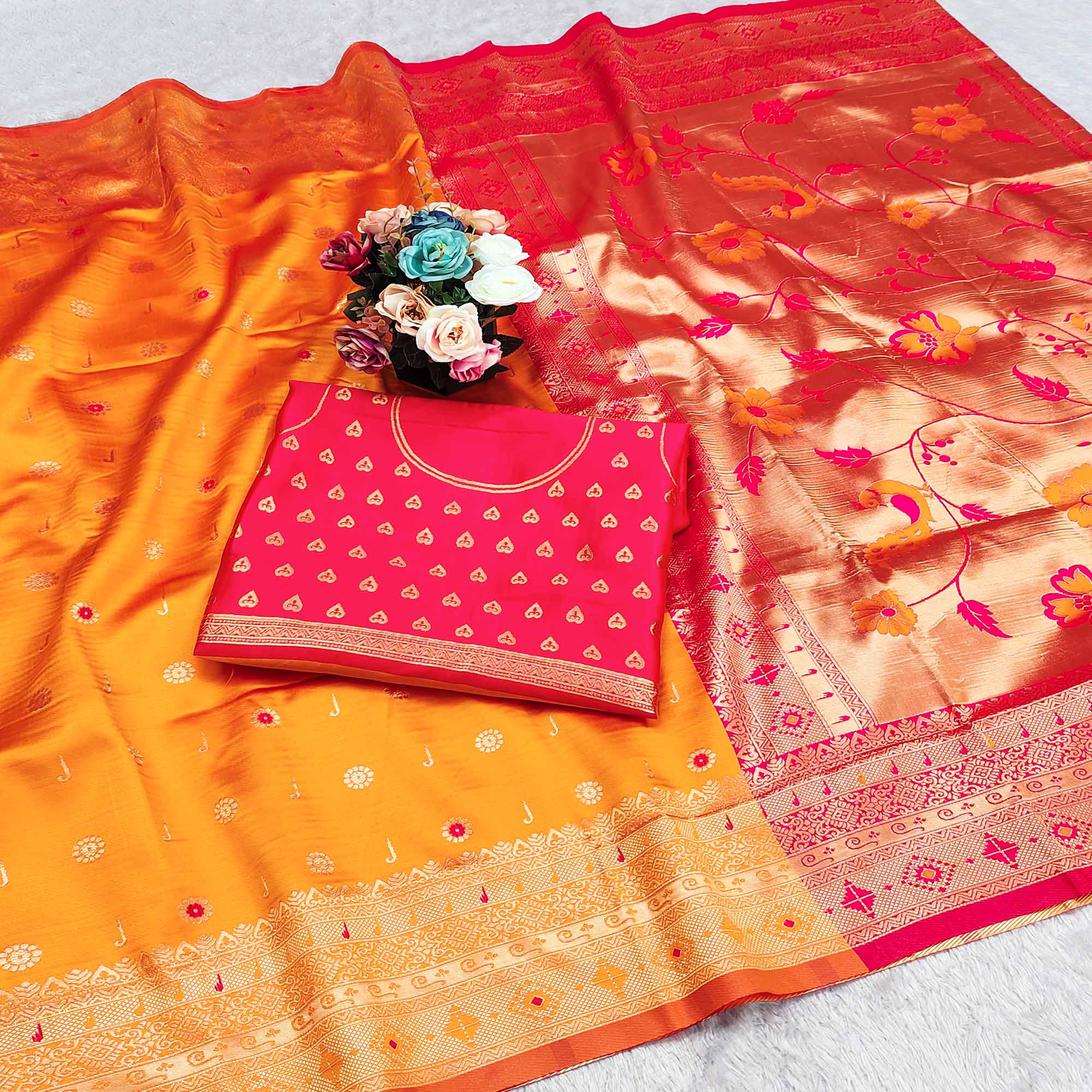 Yellow Pure Silk Paithani Saree With Intricate Floral Zari Weaving