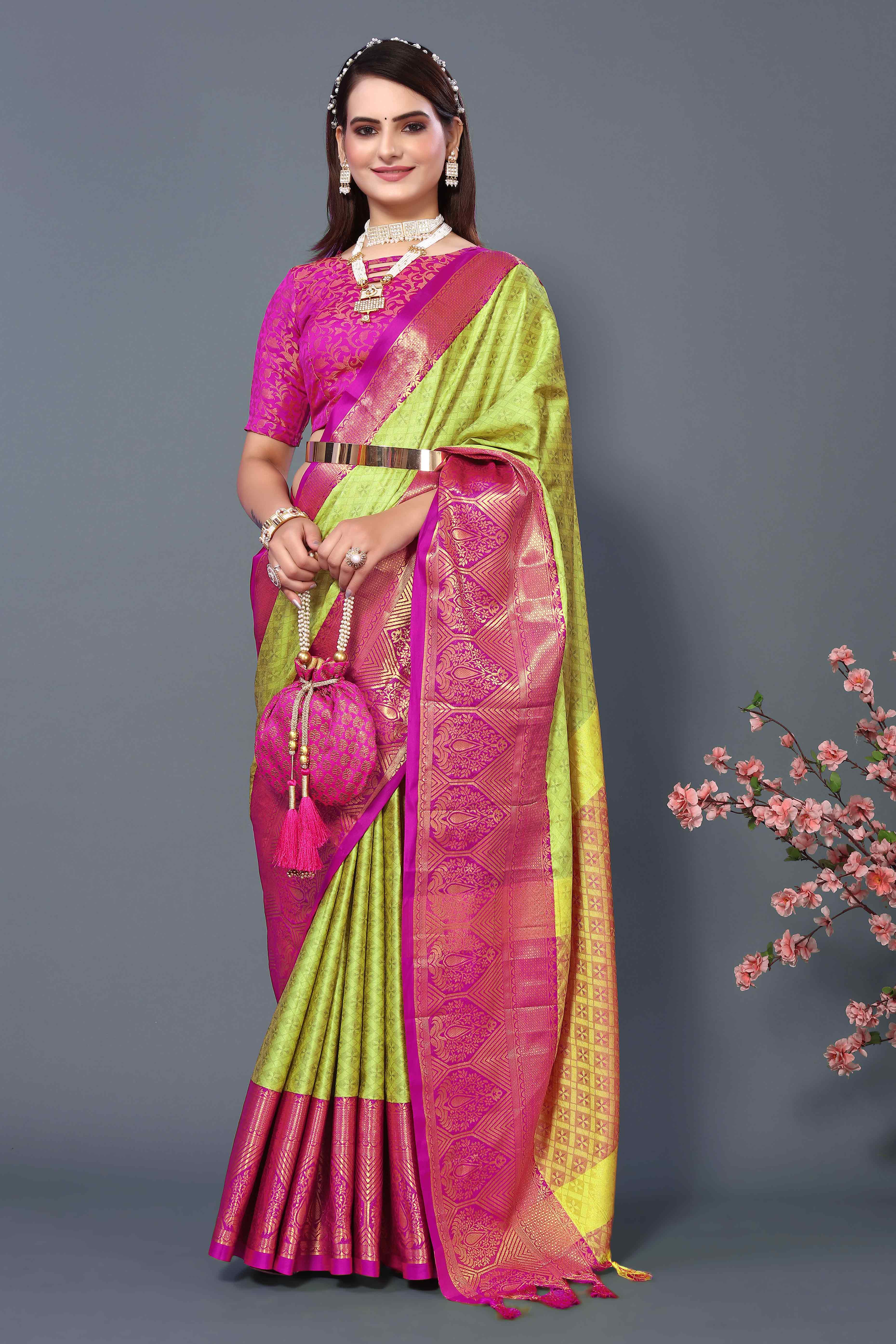Light Yellow Zari Weaving Cotton Silk Saree