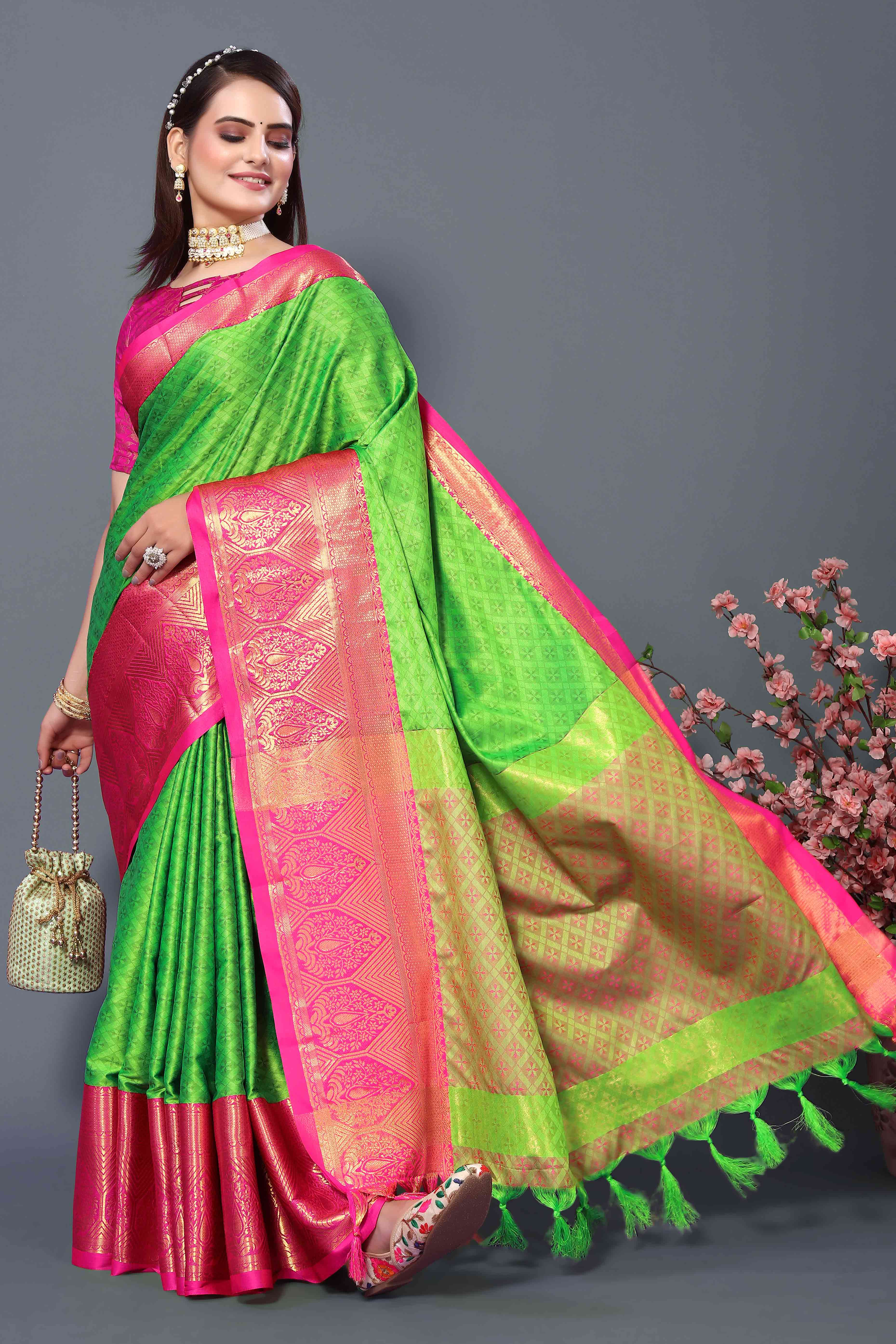 Lemon Green Zari Weaving Cotton Silk Saree