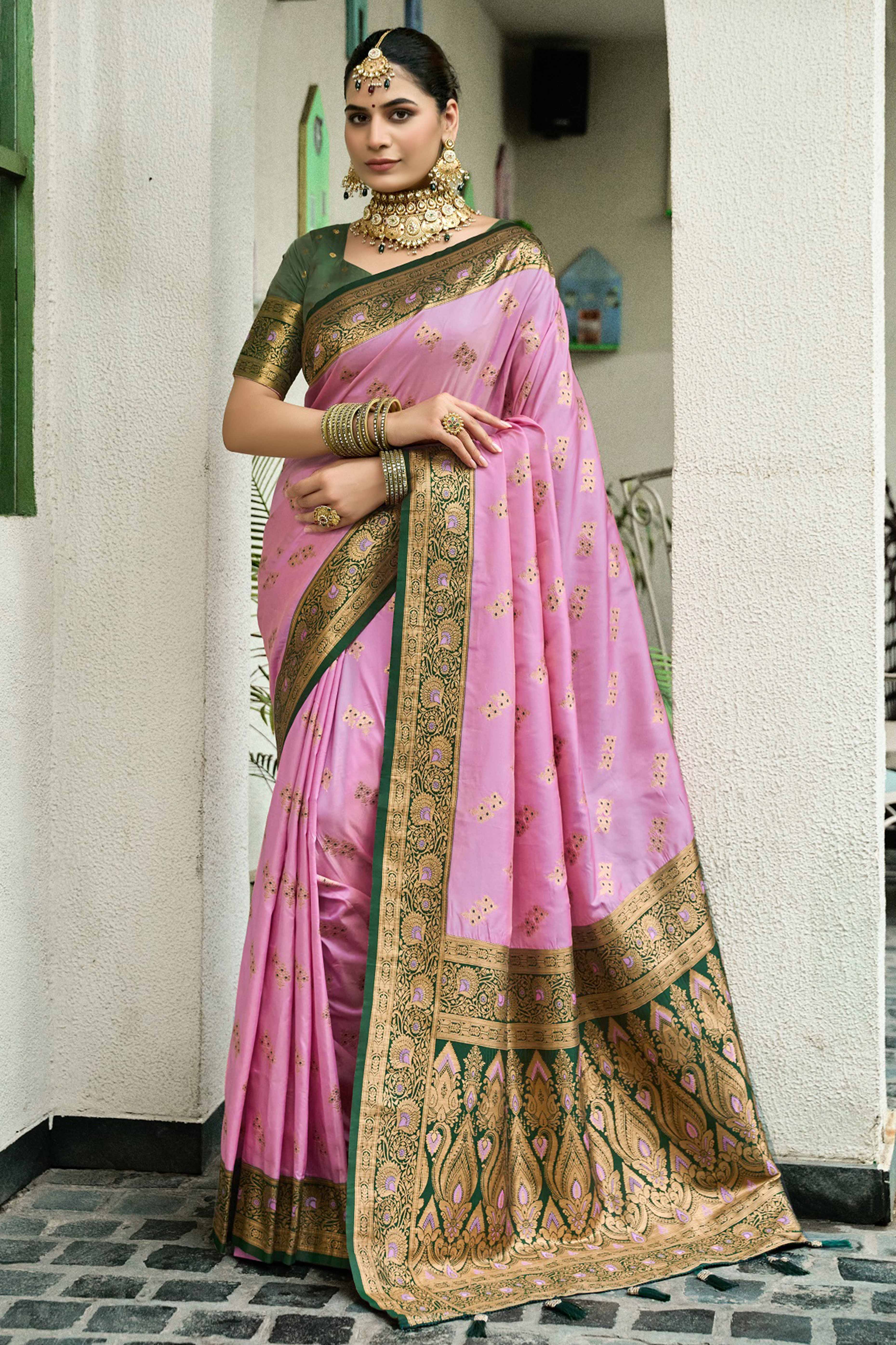 Pink Silk Blend Saree Featuring Intricate Floral Zari Work