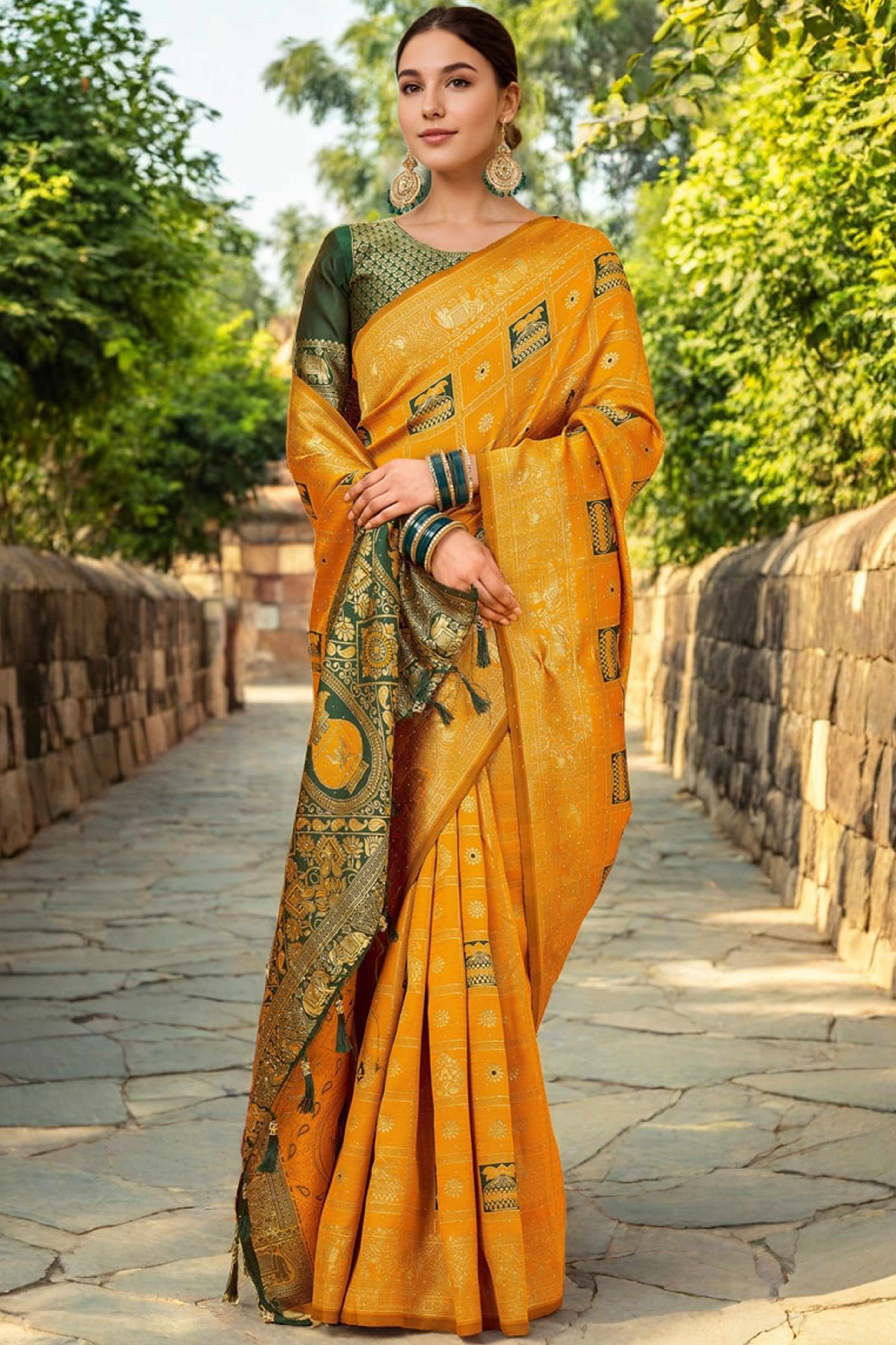 Orange Floral Weaving Paithani Saree In Soft Silk Accented With A Stylish Tassel Border Pallu