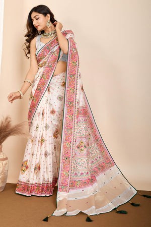 Off White Patola Printed Cotton Silk Saree