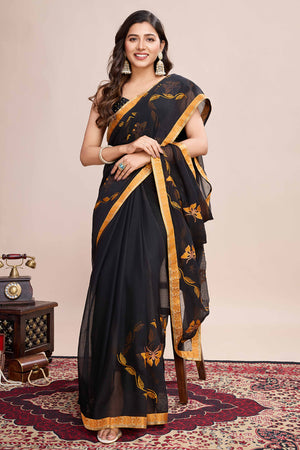 Black Floral Embroidered Georgette Saree