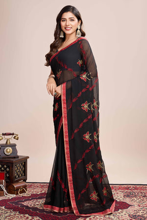 Black Floral Embroidered Georgette Saree