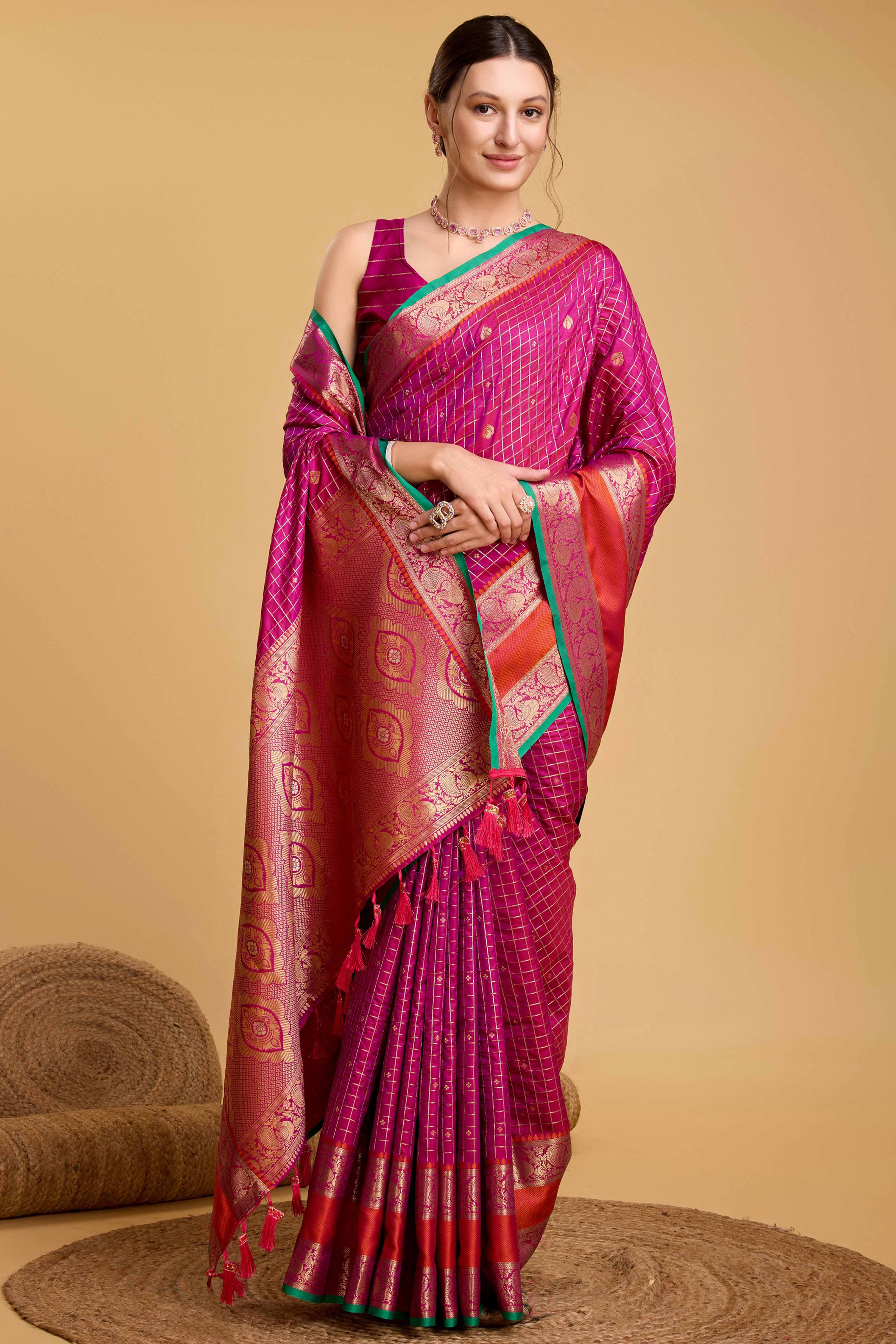 Pink Zari Weaving Banarasi Silk Saree