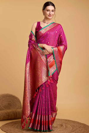 Pink Zari Weaving Banarasi Silk Saree