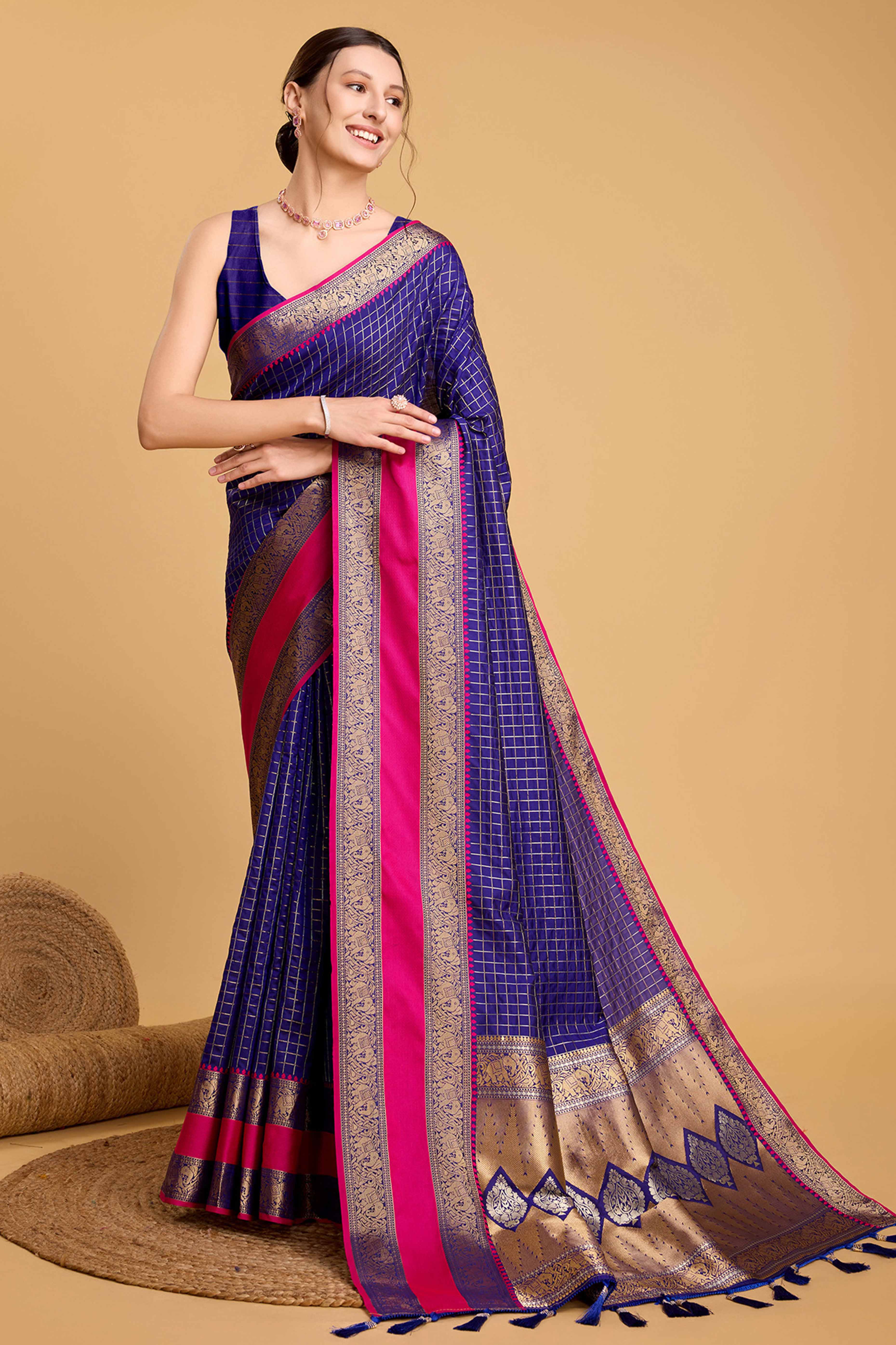 Purply Blue Zari Weaving Banarasi Silk Saree