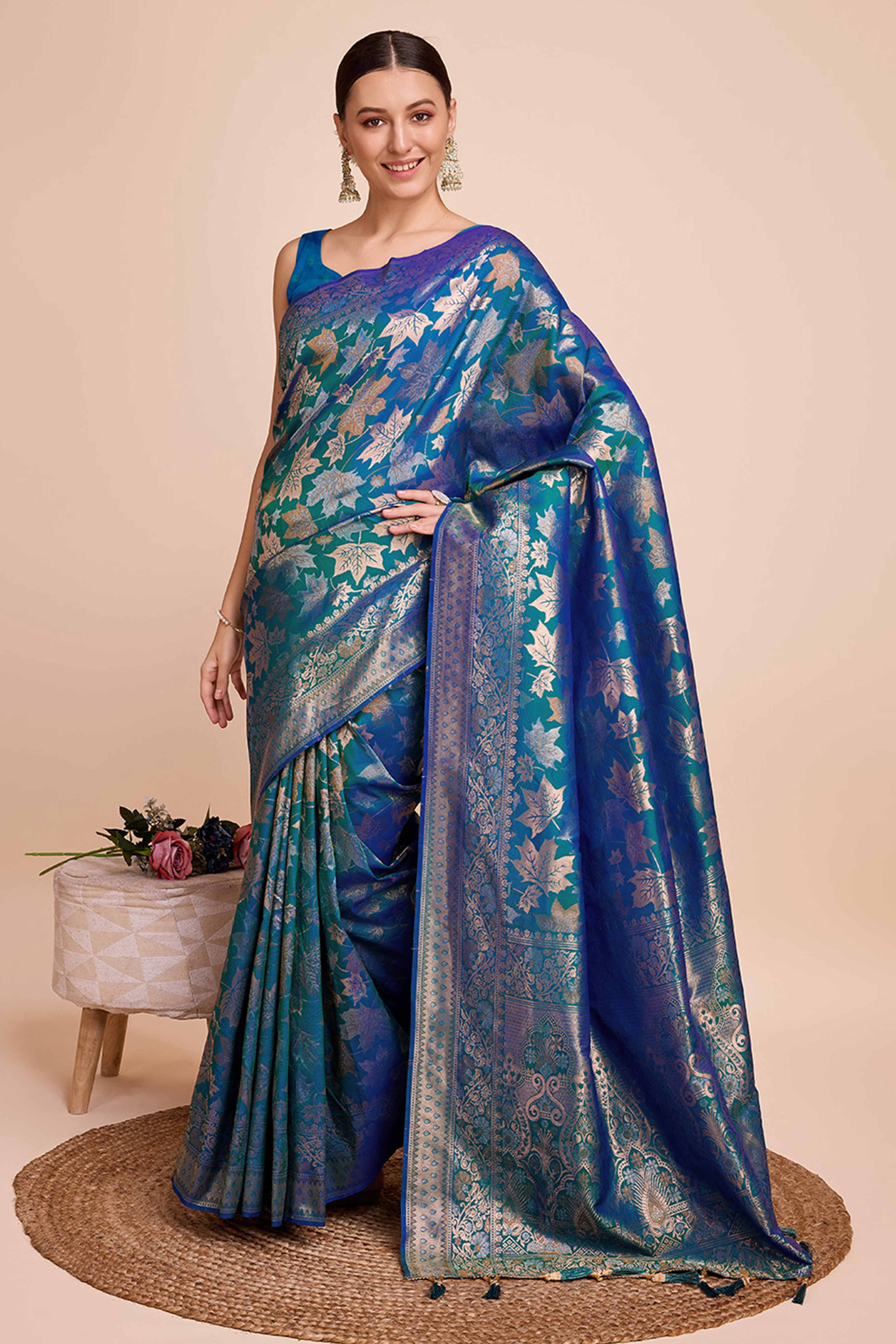 Regal Blue Zari Weaving Pure Silk Saree