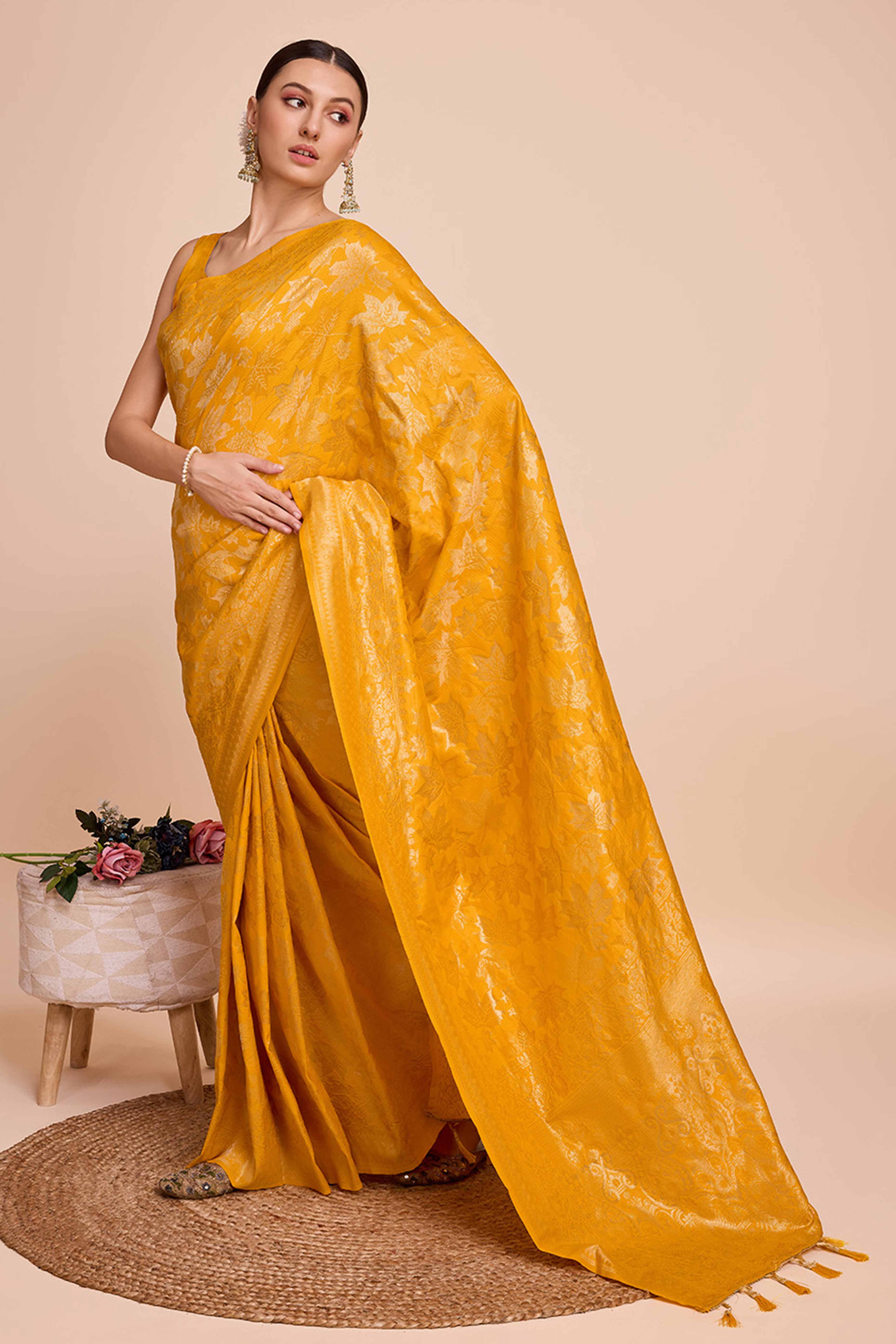 Mustard Zari Weaving Pure Silk Saree