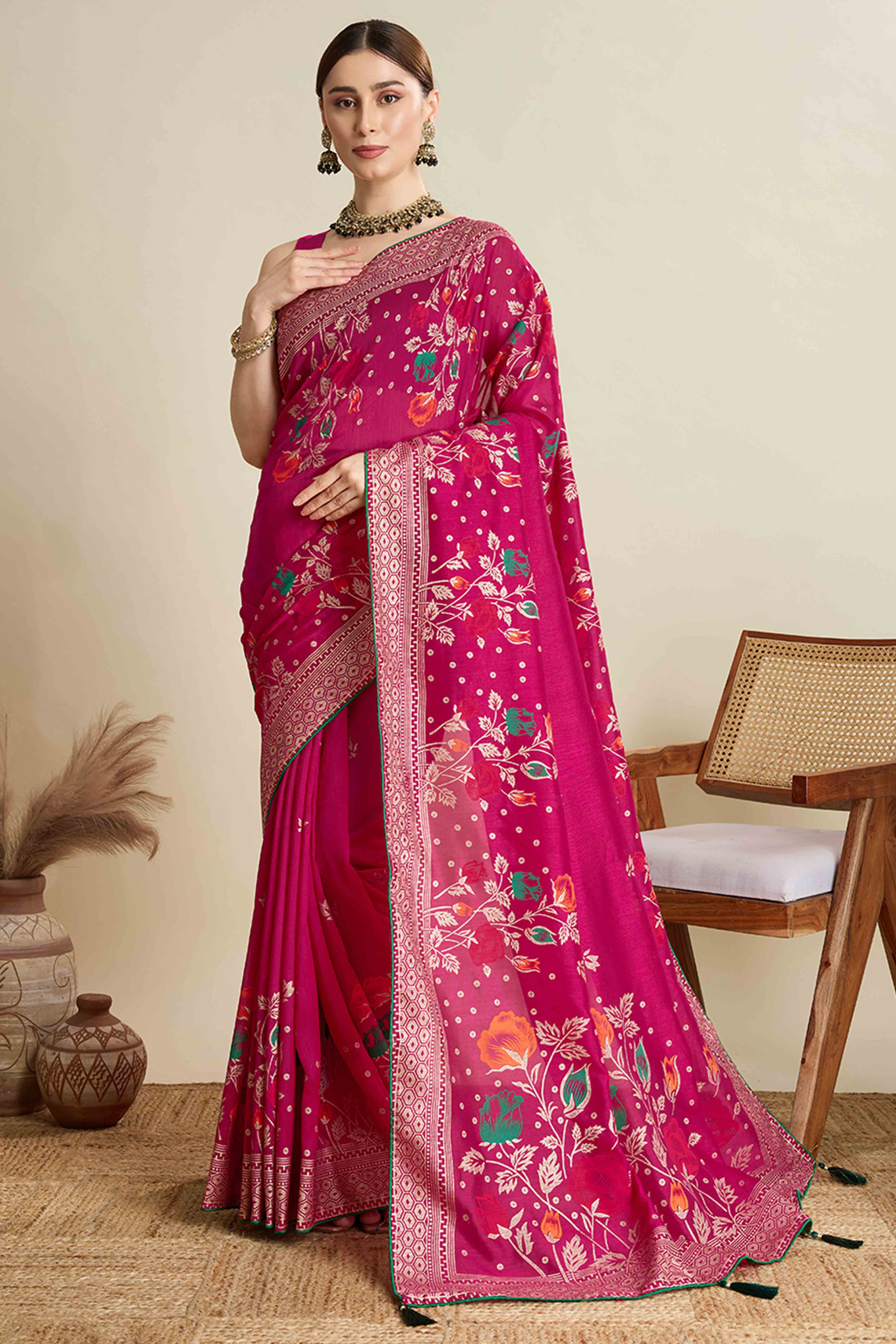 Pink Lightweight Cotton Silk Saree with Delicate Paisley Prints