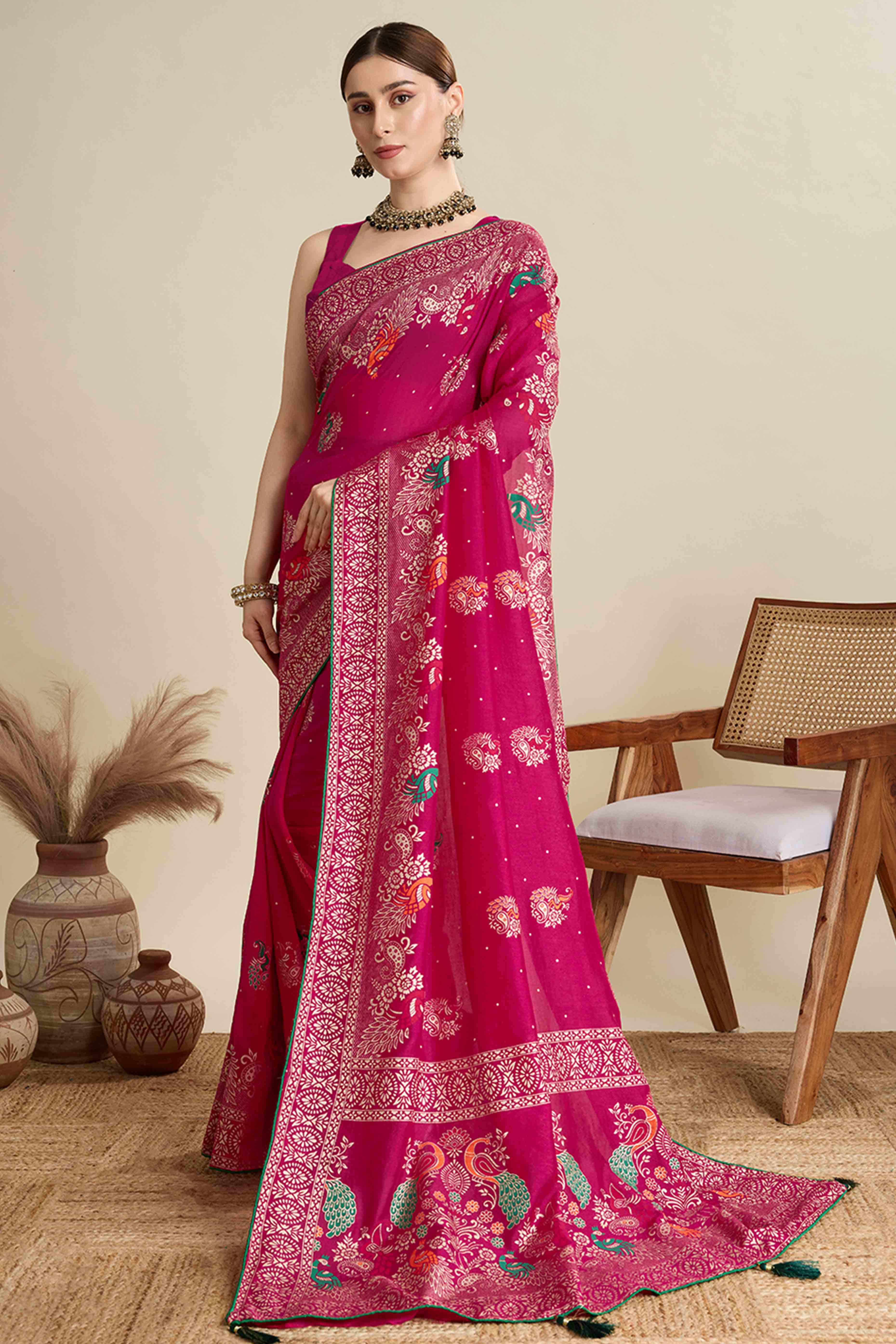 Pink Lightweight Cotton Silk Saree with Delicate Paisley Prints