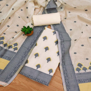 Offwhite & Grey Floral Woven Chanderi Dress Material