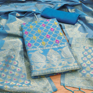 Blue Woven Chanderi Dress Material