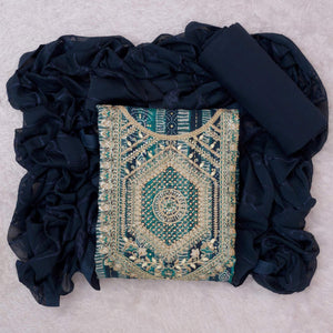 Teal Blue Bandhani Printed Rayon Dress Material