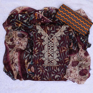 Maroon Floral Printed Pure Cotton Dress Material