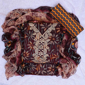 Wine Floral Printed Pure Cotton Dress Material