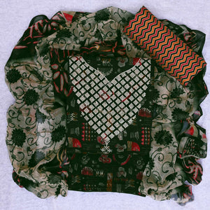 Green Floral Printed With Stone Work Yoke Pure Cotton Dress Material