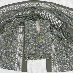 Sage Green Lightweight Pure Cotton Dress Fabric Featuring Delicate Floral Prints