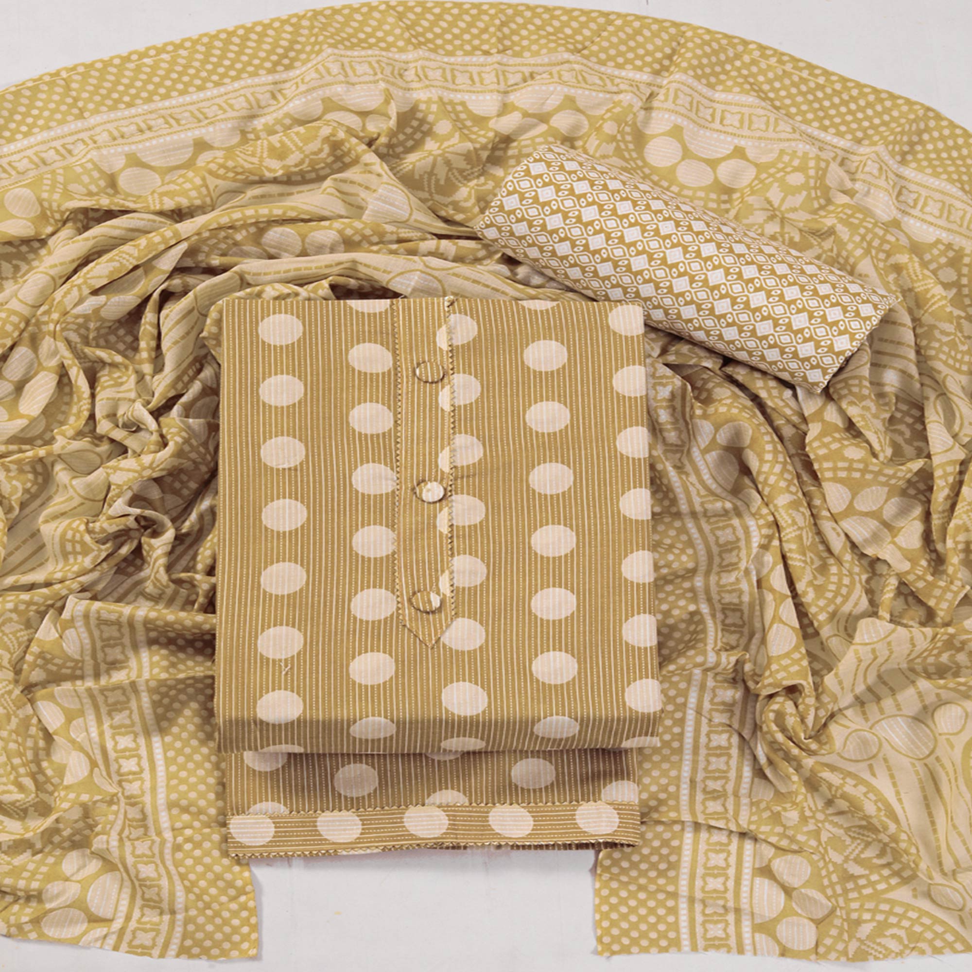 Mustard Printed With Gota Patti Work Pure Cotton Dress Material