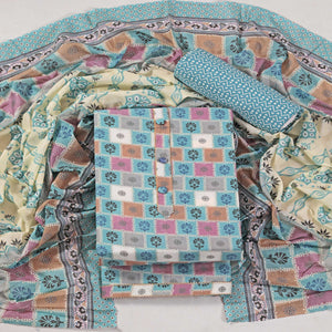 Blue Floral Printed With Gota Patti Work Pure Cotton Dress Material