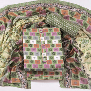 Green Floral Printed With Gota Patti Work Pure Cotton Dress Material