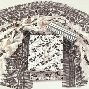 Offwhite Floral Printed With Gota Patti Work Pure Cotton Dress Material