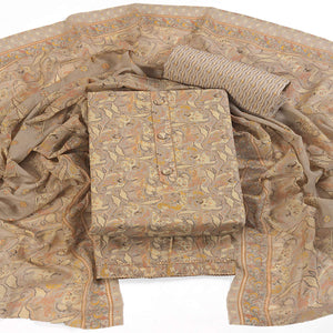 Floral Elegance in Brown Pure Cotton Unstitched Dress Material