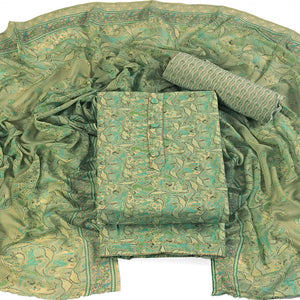 Floral Elegance in Green Pure Cotton Unstitched Dress Material
