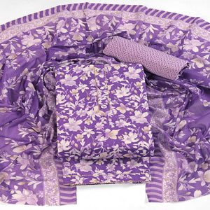 Lavender Floral Motif Printed Dress Material for Effortless Elegance