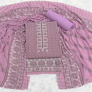 Vibrant Light Purple Floral Print Pure Cotton Dress Material With Refined Craftsmanship