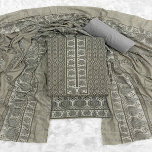 Vibrant Grey Floral Print Pure Cotton Dress Material With Refined Craftsmanship