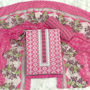 Charming Pink Pure Cotton Dress Material With Delicate Floral Print