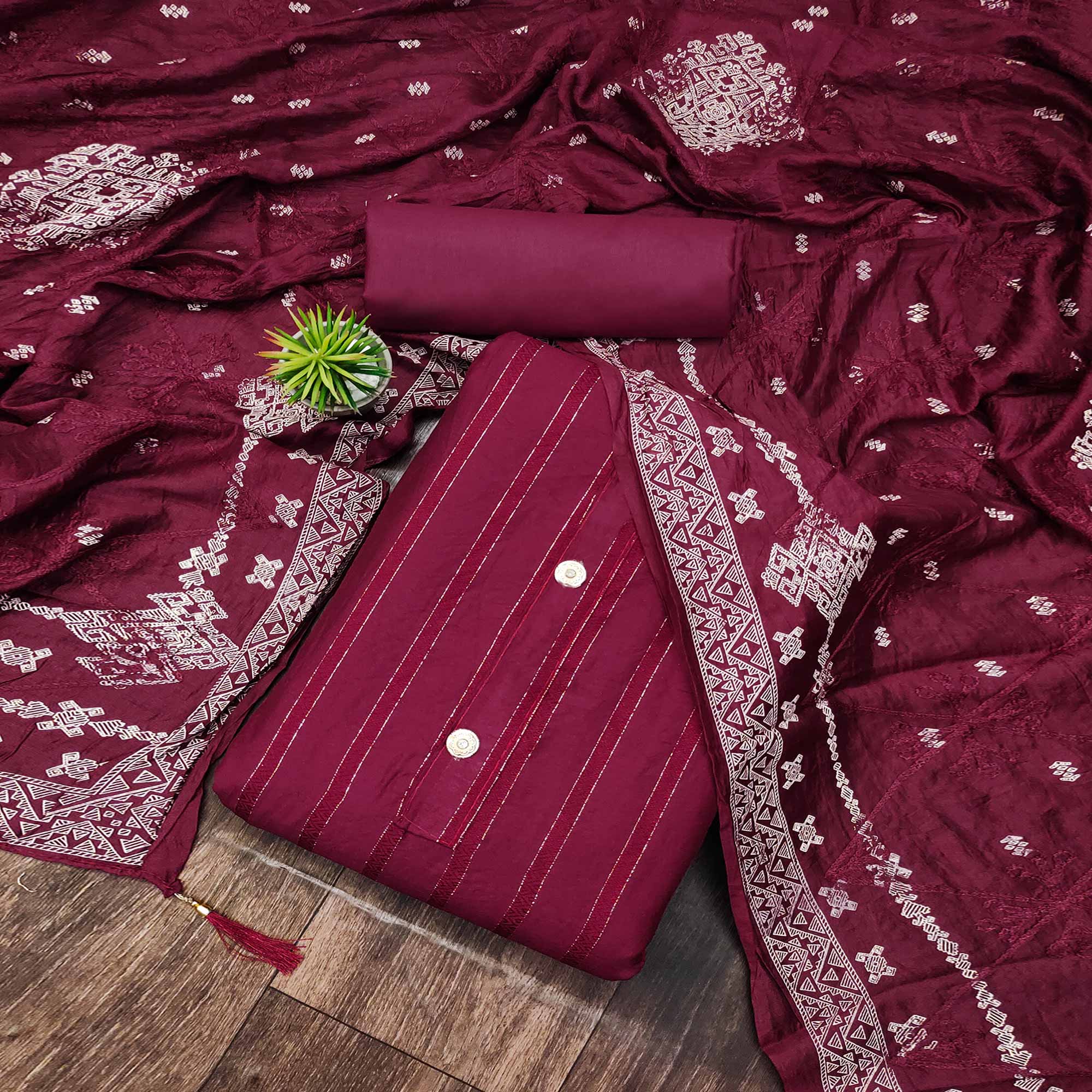 Red Woven Modal Dress Material