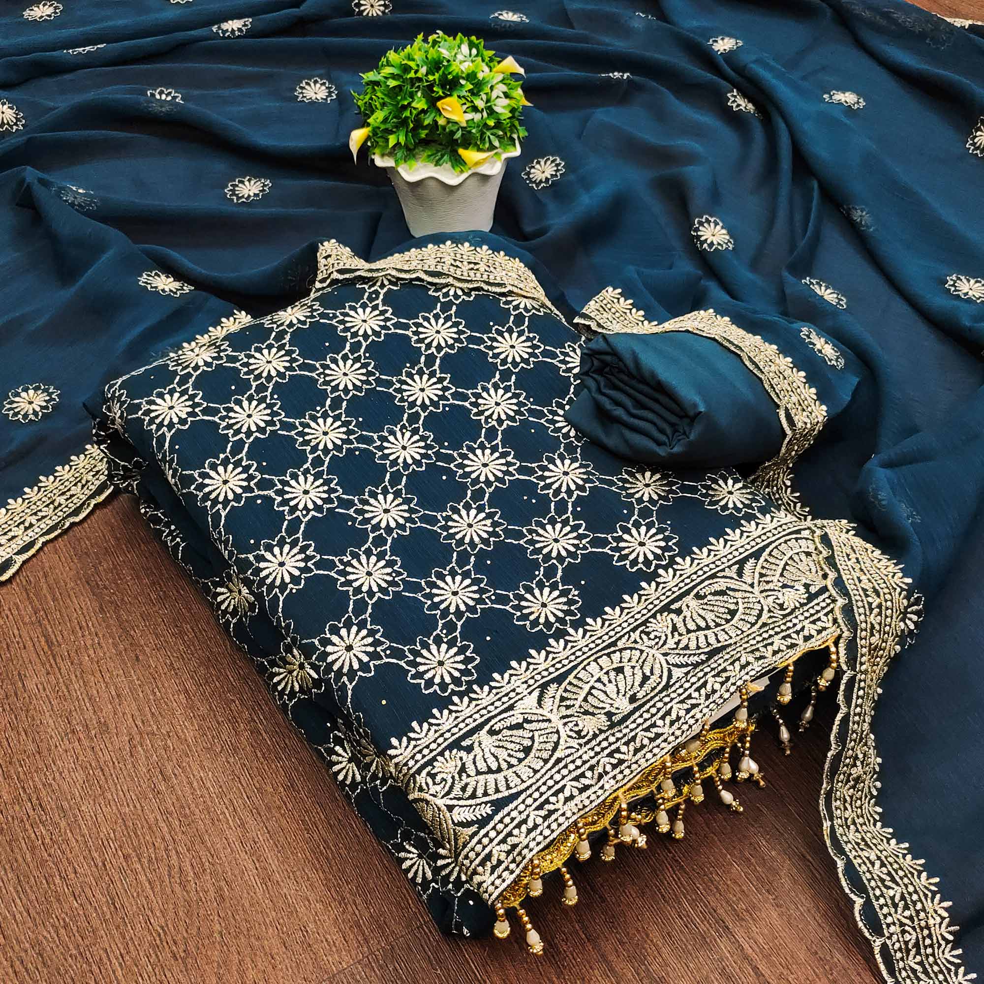 Morpich Floral Embroidered Georgette Dress Material