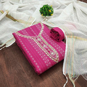 Pink Woven With Handwork Cotton Blend Dress Material