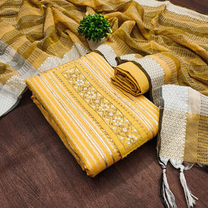Yellow Woven With Handwork Cotton Blend Dress Material