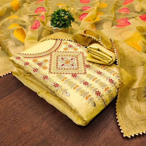 Yellow Floral Sequins Embroidered Chanderi Dress Material