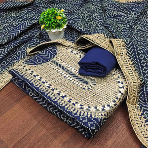 Blue Bandhani Printed With Sequins Work Bhagalpuri Silk Dress Material