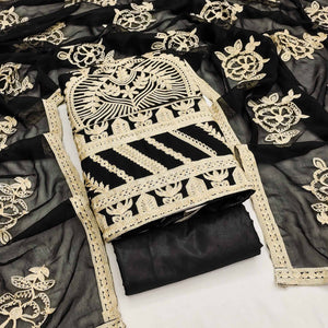 Black Floral Embroidered Georgette Dress Material