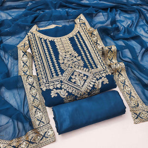 Blue Floral Sequins Embroidered Georgette Dress Material