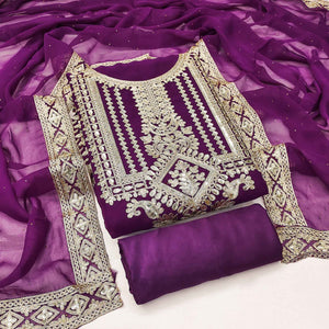 Purple Floral Sequins Embroidered Georgette Dress Material